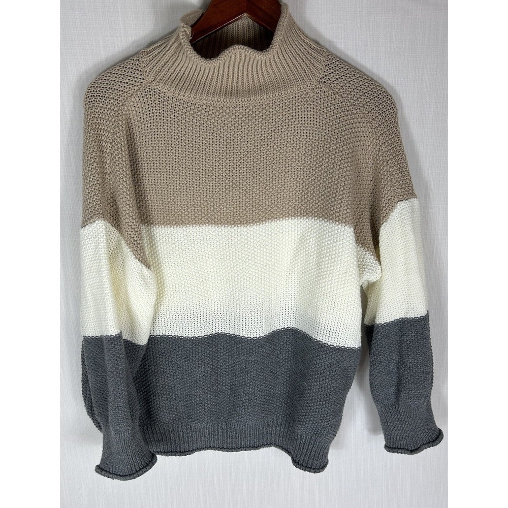 Neutral Colors block Sweater XL Knit Ivory Beige Ivory Grey‎